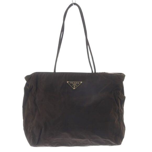 Prada Nylon Triangle Plate Shoulder Bag Brown